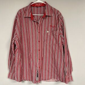 PHAT FARM VINTAGE 90s Y2K RED WHITE STRIPE LONG SLEEVE BUTTON DOWN SHIRT. 3XL